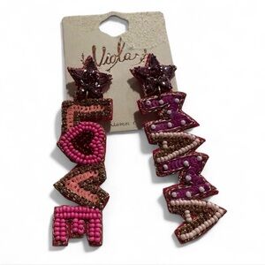 Pink Beaded ‘MAMA LOVE' Drop Earrings